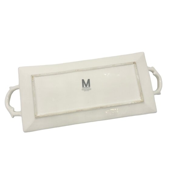 Magenta Serving Tray With Antler Handles Deer Accent Ceramic White Gold - Picture 4 of 8